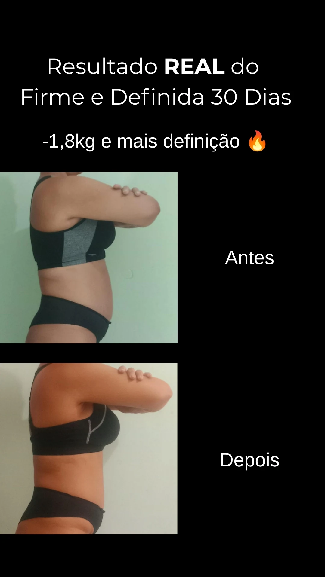 Resultado de aluna do programa Firme e Definida 30 Dias, com redução de medidas e mais definição